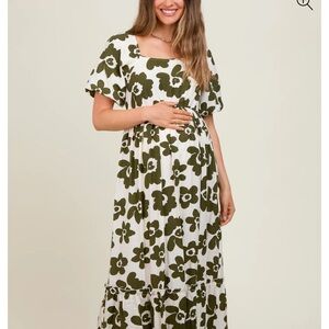 NWOT Floral Green and White Maxi Maternity Dress